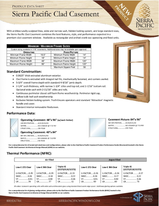 Clad Casement Product Data Sheet
