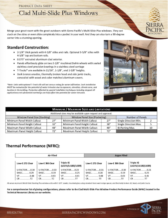 Clad Multi-Slide Plus Windows Product Data Sheet