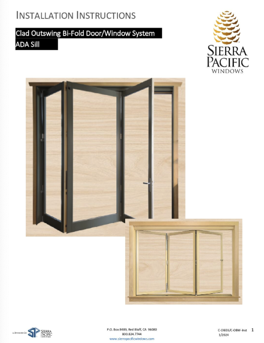 Clad Outswing Bi-Fold Door and Window Installation Guide-ADA Sill