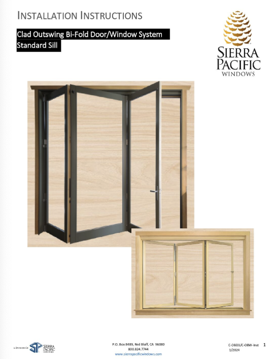 Clad Outswing Bi-Fold Door and Window Installation Guide-Std Sill