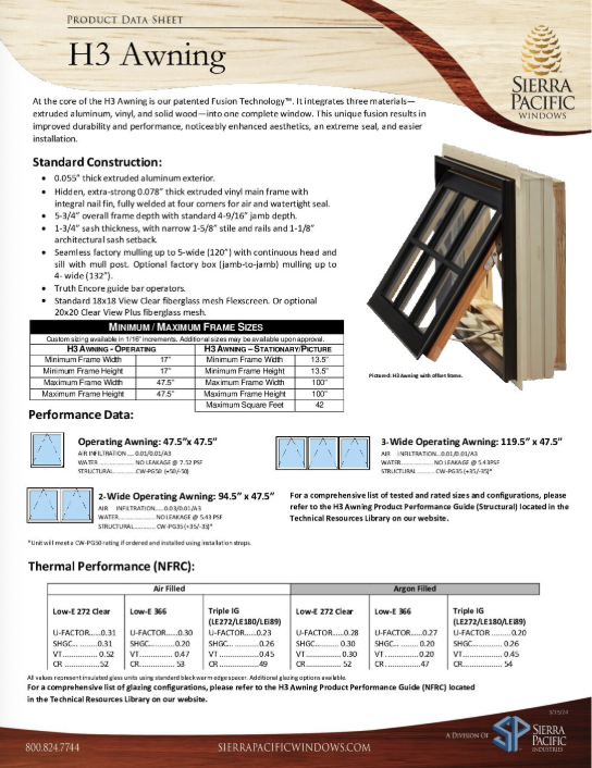 H3 Awning Product Data Sheet