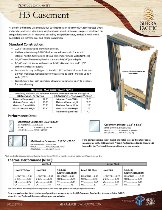 H3 Casement Product Data Sheet
