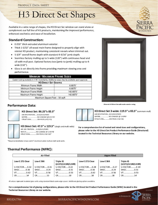 H3 Direct Set Shapes Product Data Sheet