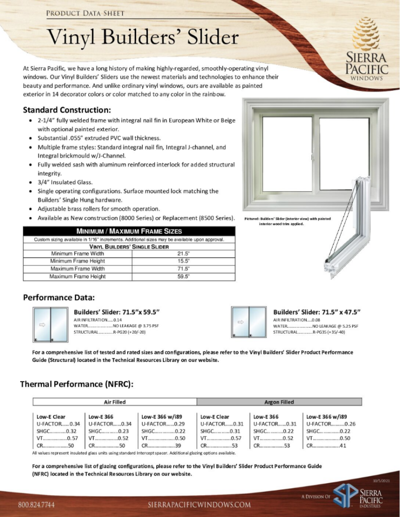 Vinyl Builders’ Slider Product Data Sheet