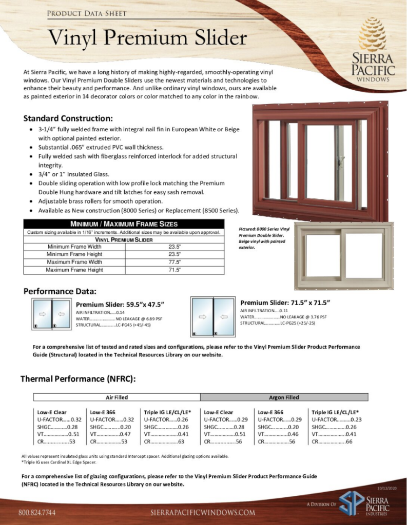 Vinyl Premium Slider Product Data Sheet